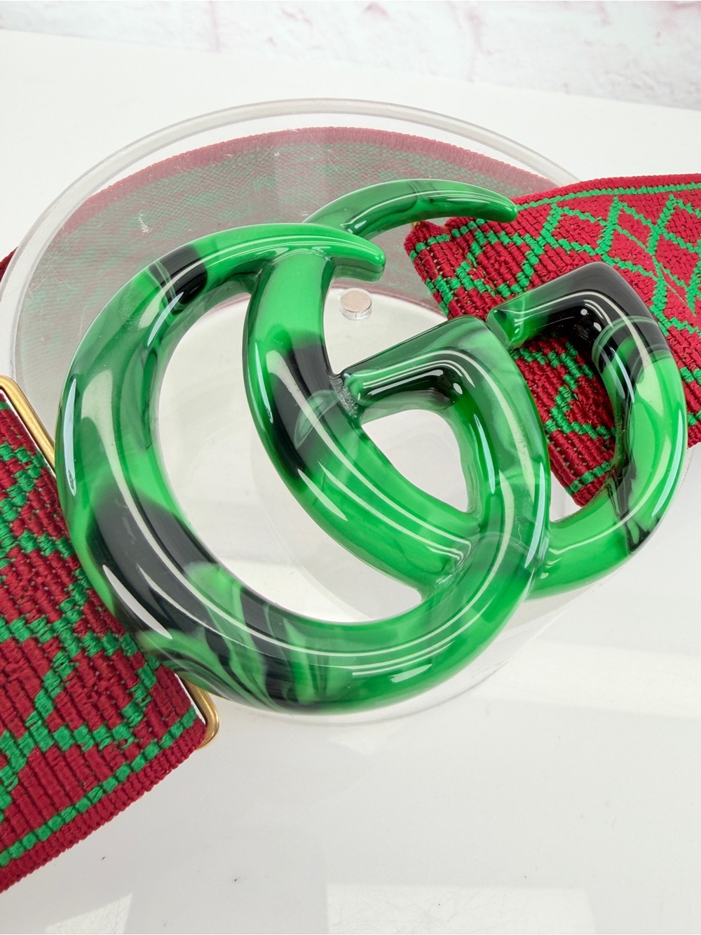 Gucci Diamanté Elastic Plexiglass Logo Buckle Wide Waist Belt 80/32 - Picture 3 of 10